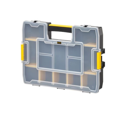 Stanley 12 Cell Black, Yellow Plastic Adjustable Compartments Compartment Box, 6.7 cm x 37.5cm x 37.5 cm