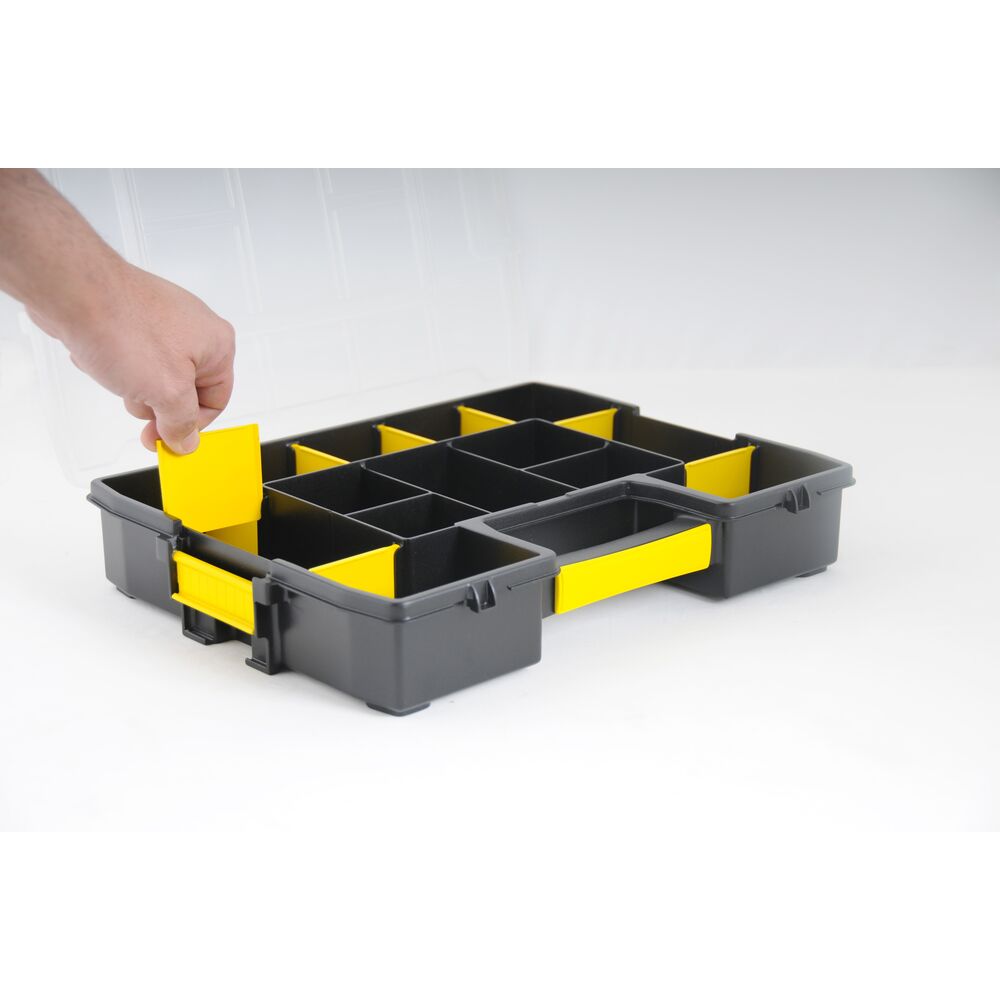 1-97-483 Stanley 12 Cell Black, Yellow Plastic Adjustable Compartments Compartment Box, 6.7 cm x 37.5cm x 37.5 cm
