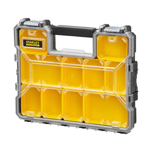 1-97-517 Stanley 10 Cell Yellow, Black Polycarbonate, Metal Adjustable Compartments Compartment Box, 446 mm x 432mm x 640 mm