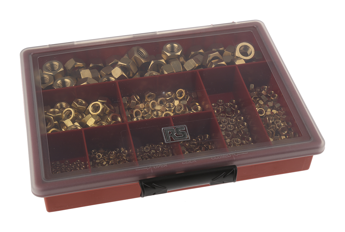 100-210 RS PRO Brass Hex Nuts Box, 1020 Pieces