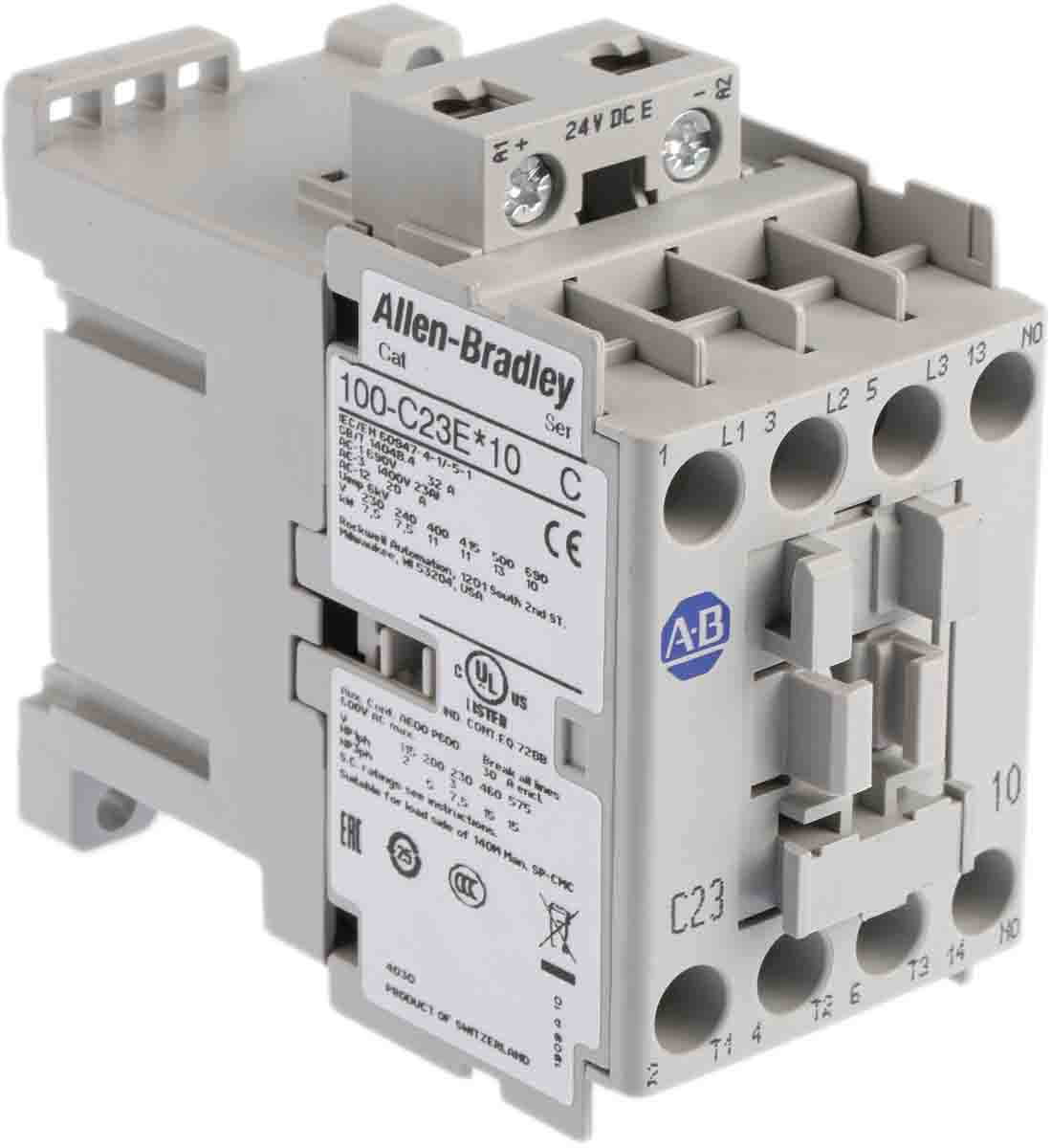100-c23ej10 Allen Bradley 100C Contactor, 24V dc Coil, 3-Pole, 23 A, 11 kW 24V dc, 3 NO, 690V ac