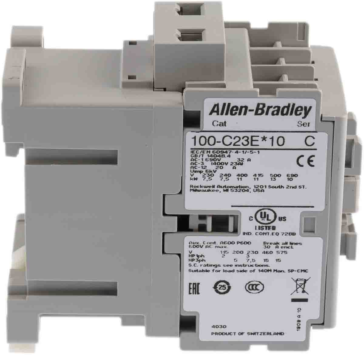 100-c23ej10 Allen Bradley 100C Contactor, 24V dc Coil, 3-Pole, 23 A, 11 kW 24V dc, 3 NO, 690V ac
