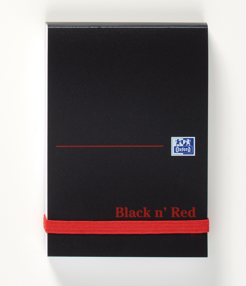 Black n Red A7 Headbound Hard Cover Notepad, 192 Plain Sheets