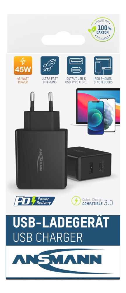 1001-0095 Ansmann 45 W AC/DC Adapter AC/DC Adapter EU 20V dc Output, 3 A