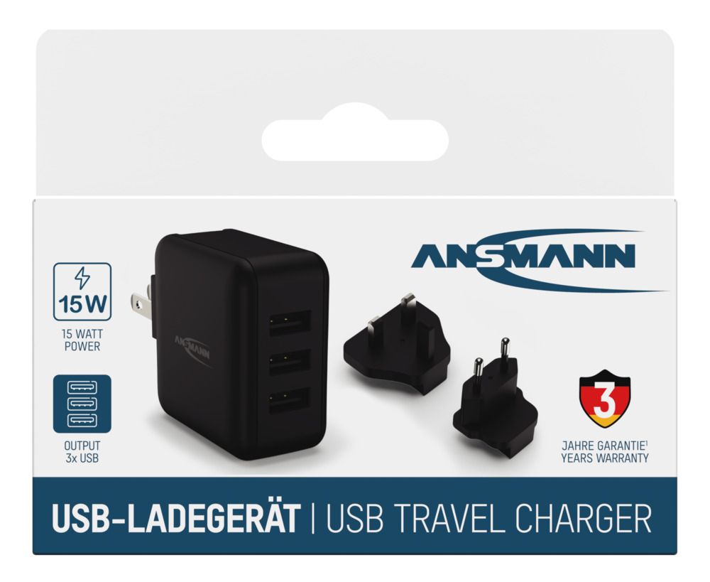 1001-0139-520 Ansmann 15 W AC/DC Adapter AC/DC Adapter EU, US, UK 5V dc Output, 0.5 A