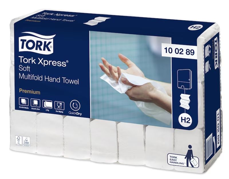 100289 Tork Xpress Folded Paper Towel, 255 x 212 (Unfolded) mm, 85 x 212 (Folded) mm, 2, 150 Sheets