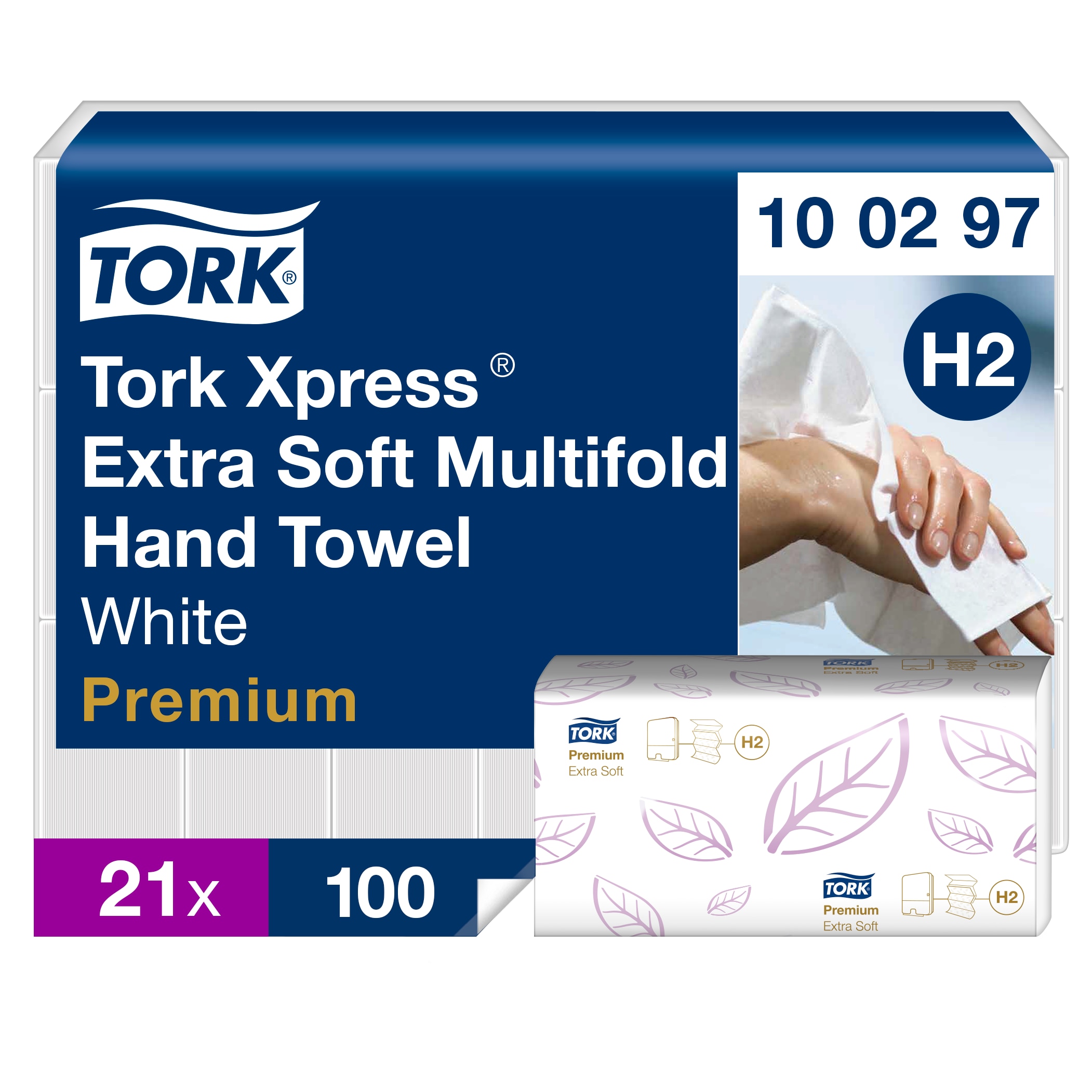 Tork Xpress Folded Paper Towel, 340 x 212 (Unfolded) mm, 85 x 212 (Folded) mm, 2, 100 Sheets
