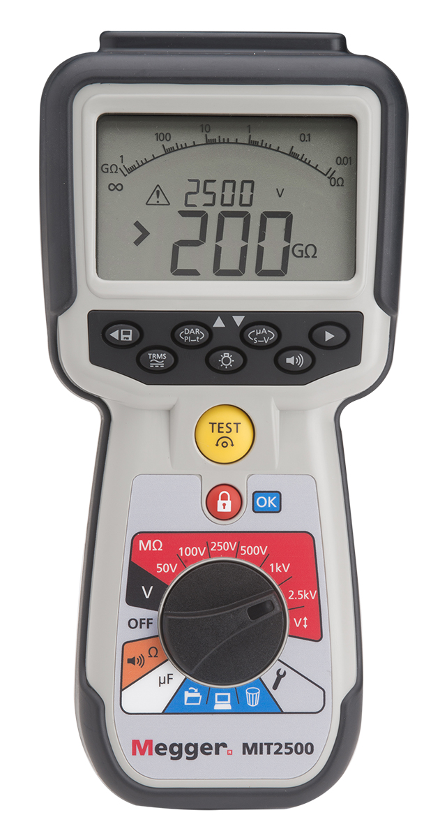 1004-745 Megger MIT2500 Insulation Tester, 50 V Min, 2500 V Max, 200 GΩ CAT IV