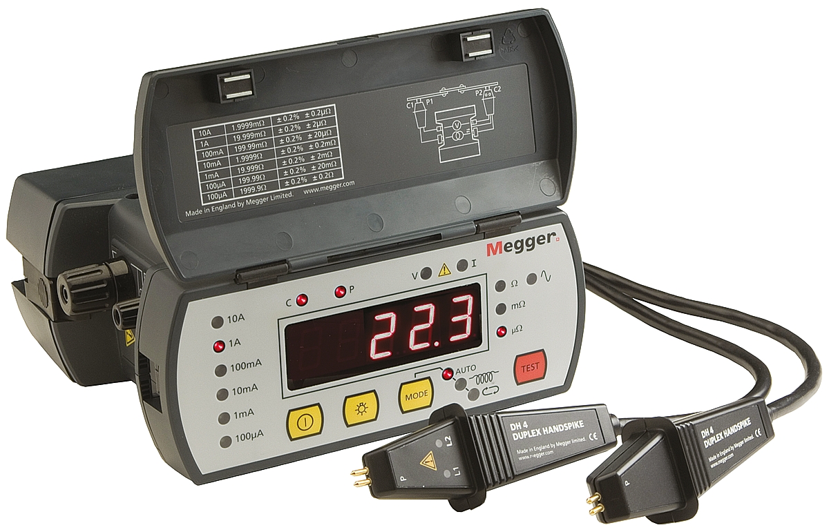 Megger DLRO10 Handheld Ohmmeter, 100 nΩ, Low Resistance, RSCAL
