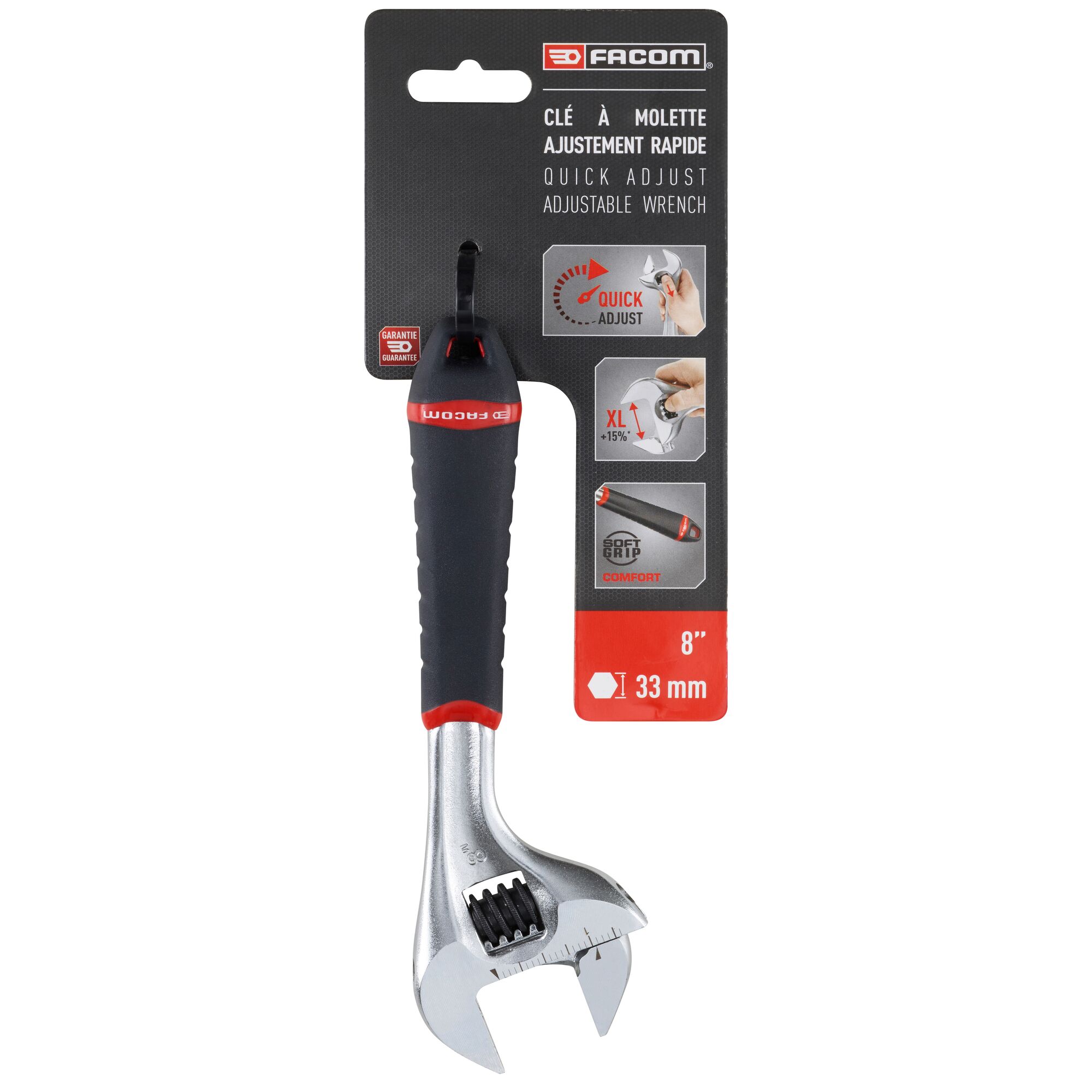 Facom Adjustable Spanner, 209mm Overall, 27 mm Jaw Capacity, Plastic Handle