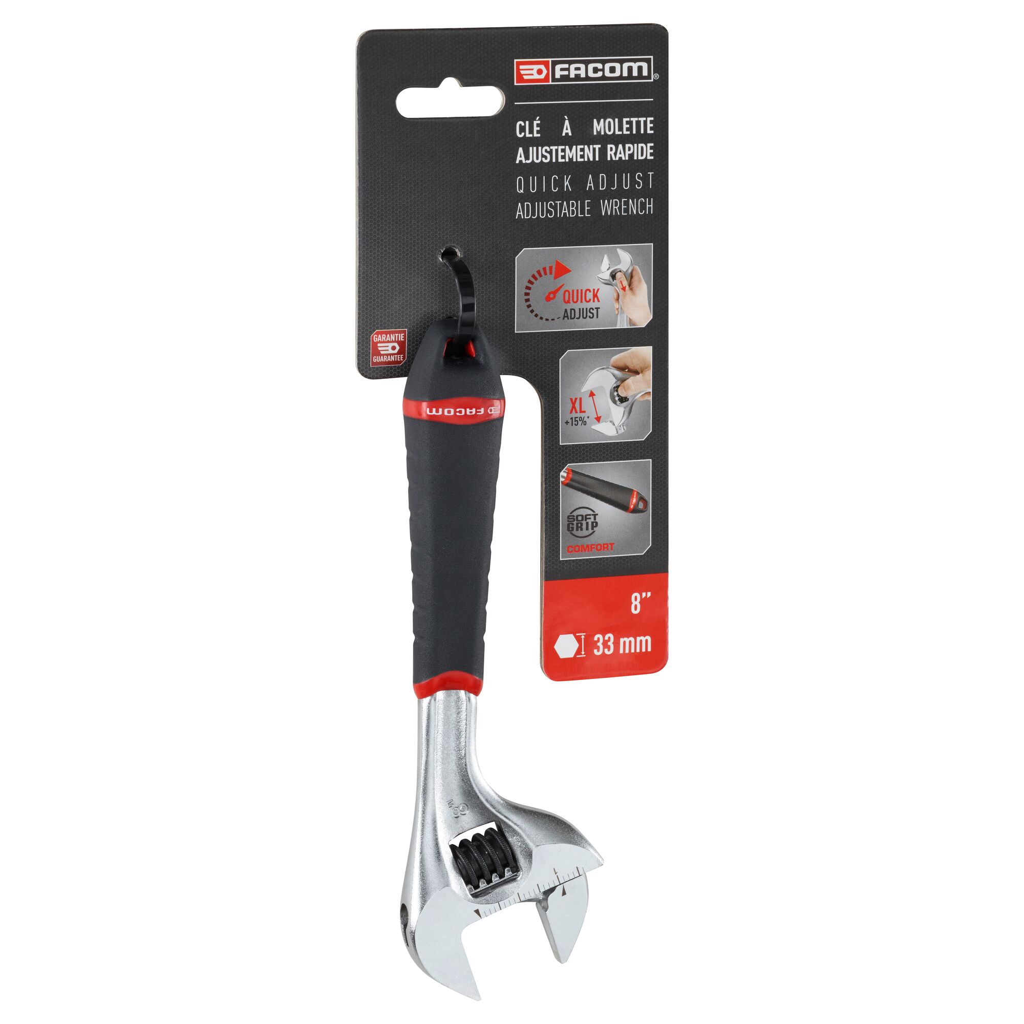 1018gpb Facom Adjustable Spanner, 209mm Overall, 27 mm Jaw Capacity, Plastic Handle