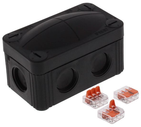 WISKA Black RAL 9005 Polypropylene Junction Box, IP66, IP67, 4 Terminals, 85 mm, 49mm 51 mm