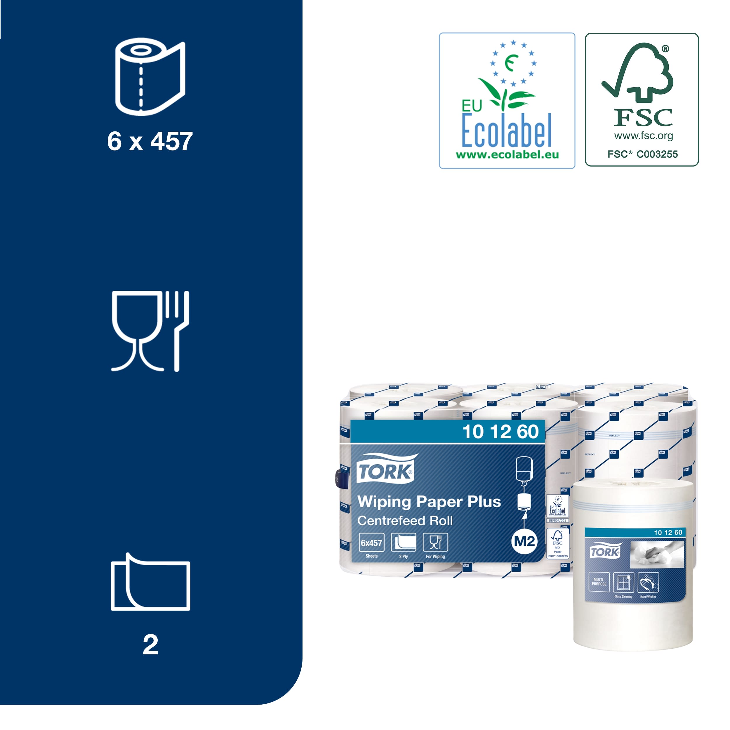 101260 Tork Tork Wiping Paper Plus Roll Paper Towel, 160 m x 194 mm, 2, 457 Sheets