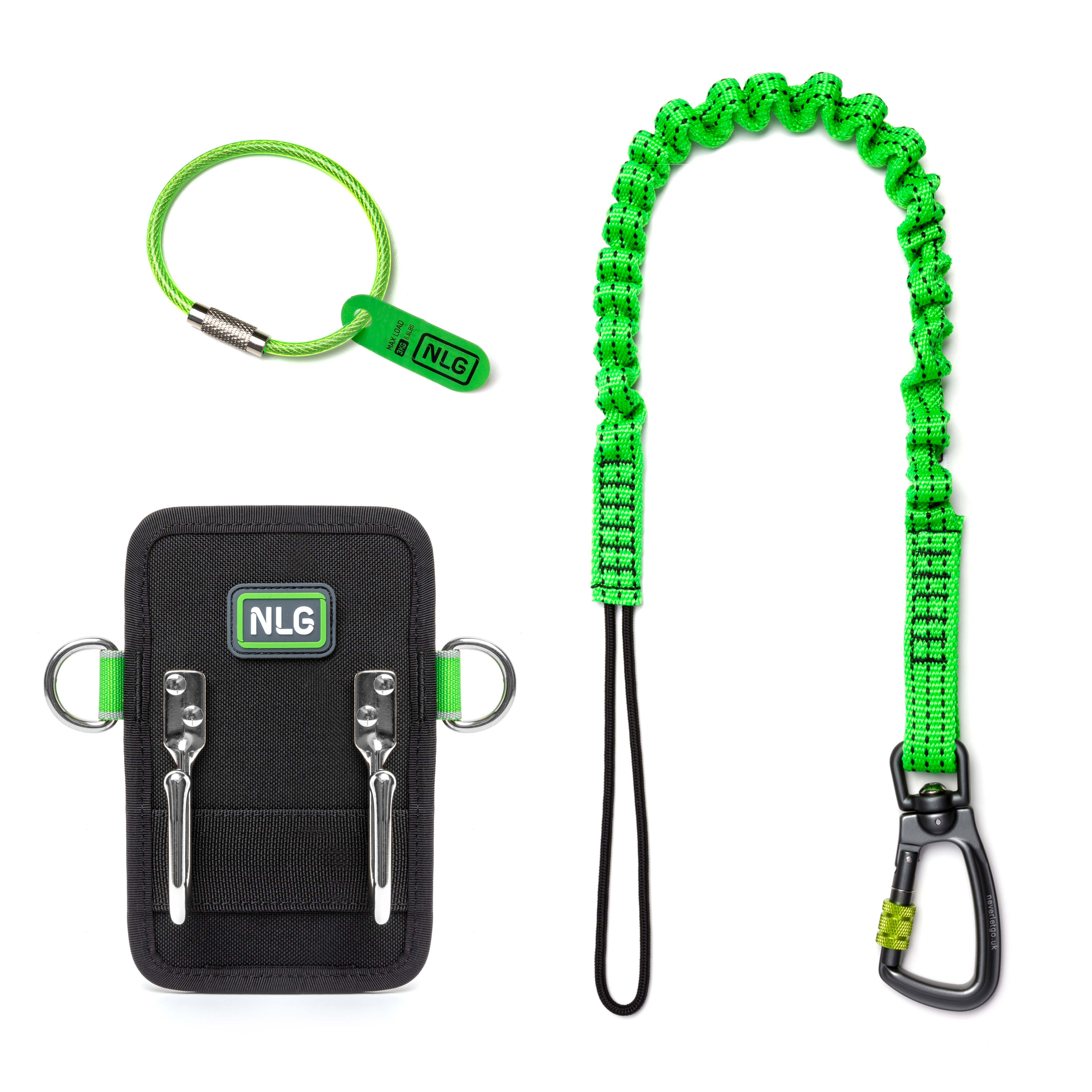 Never Let Go with 150 (101381) NLG Bungee Tool Lanyard (101372) NLG Hammer Holster, NLG Tether Loop