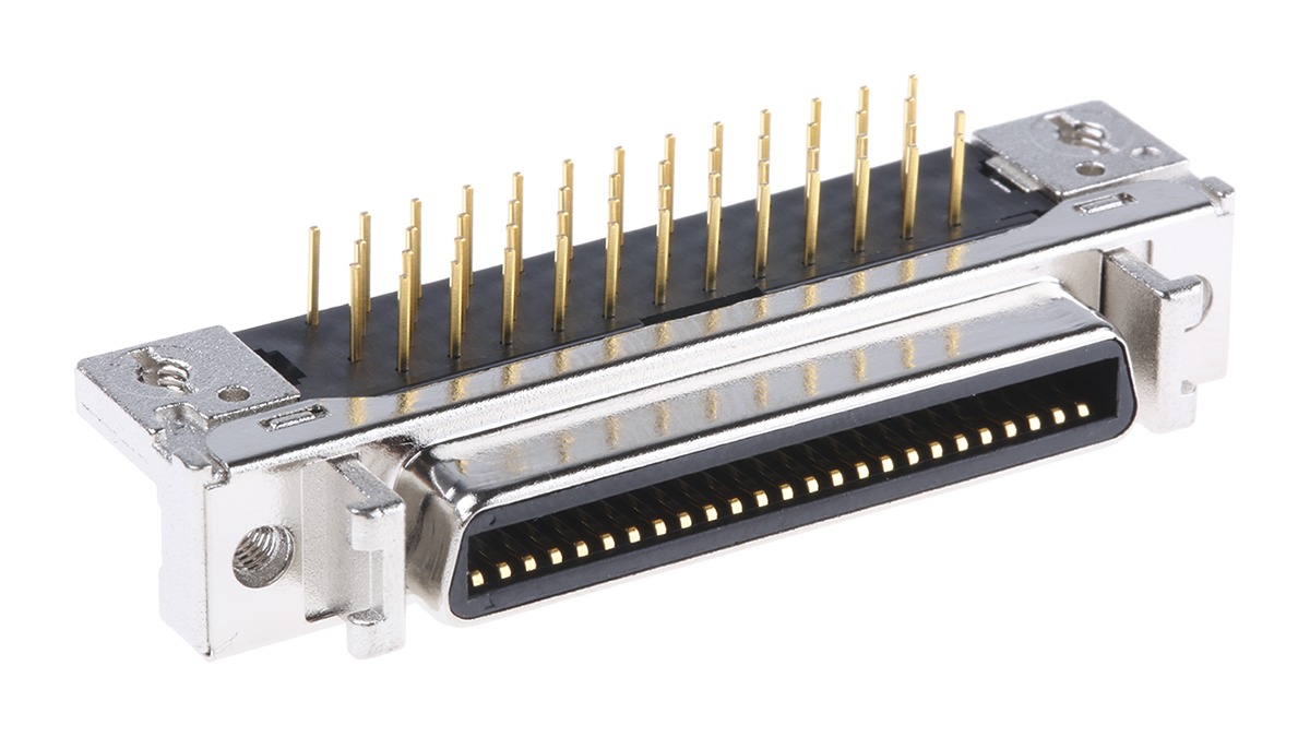 3M, 102 50 Way Female Right Angle Through Hole SCSI Connector 2.54 mm Pitch, Solder