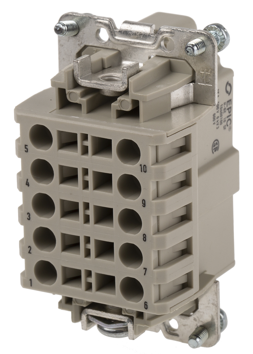 10400100 EPIC Heavy Duty Power Connector Insert, 16A, H-BE Series Male, 10 Contacts