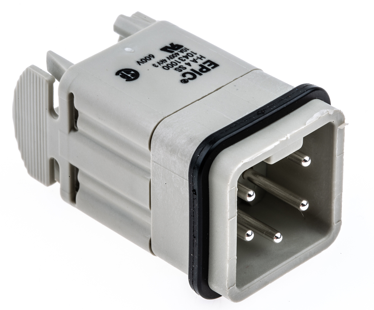 10431000 EPIC Heavy Duty Power Connector Insert, 10A, H-A Series Male, 4 Contacts