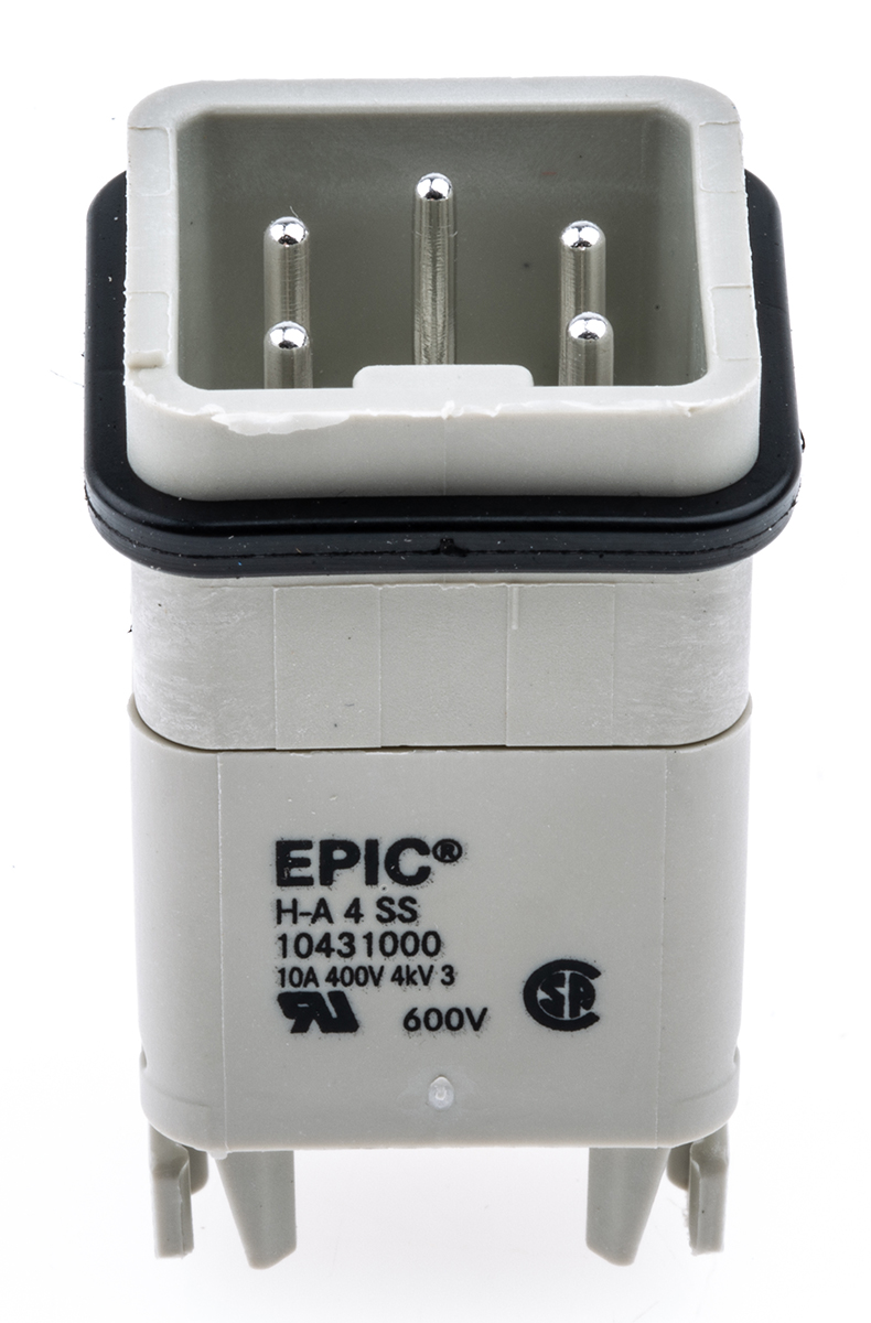 10431000 EPIC Heavy Duty Power Connector Insert, 10A, H-A Series Male, 4 Contacts