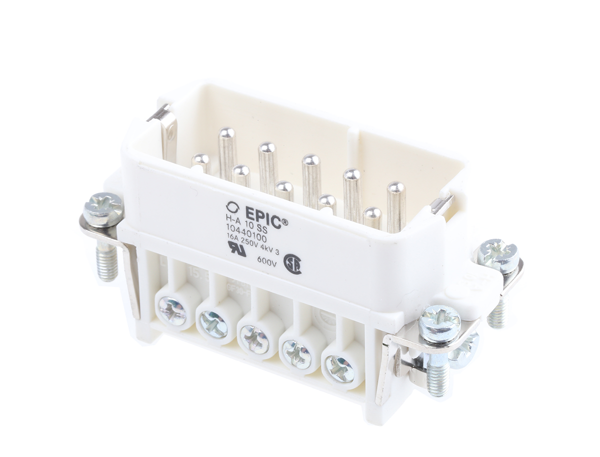 EPIC Heavy Duty Power Connector Insert, 14A, H-A Series Male, 10 Contacts