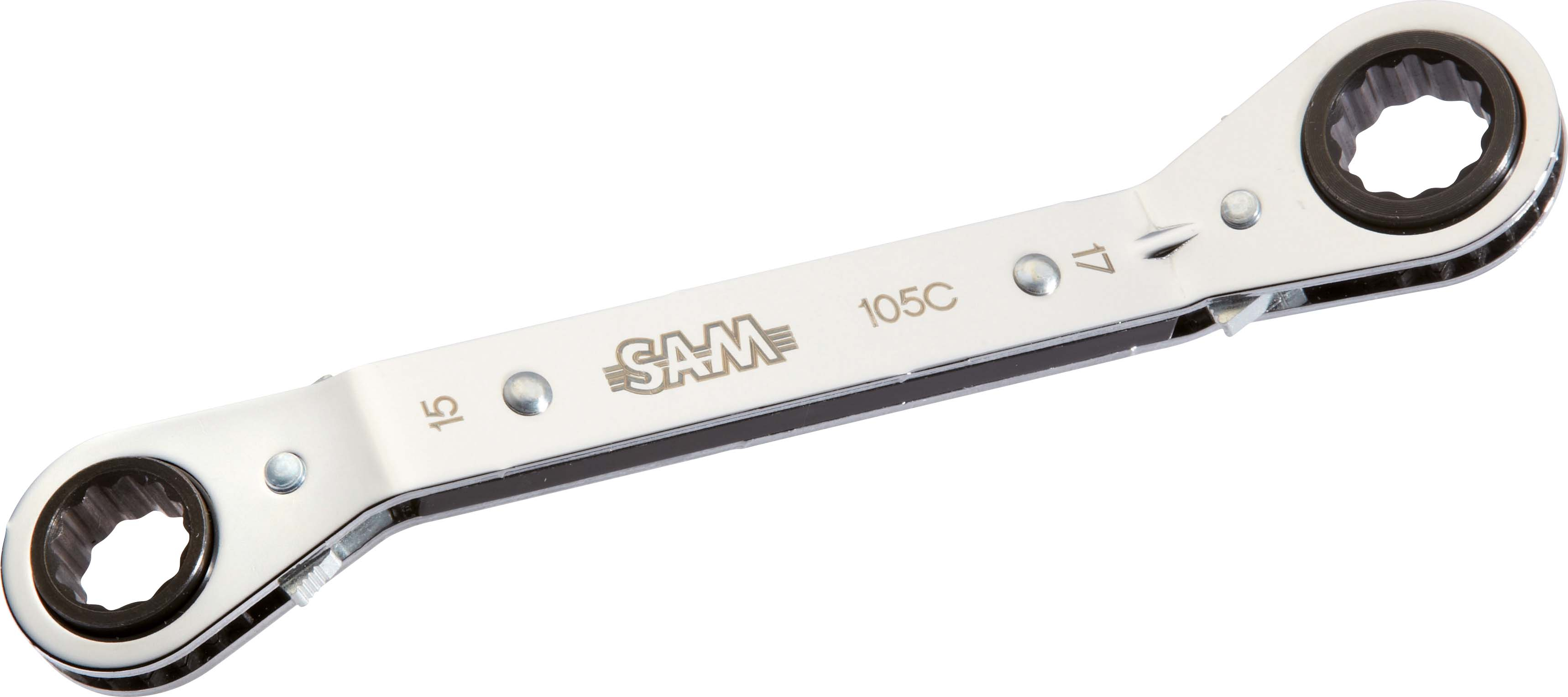 SAM Ratchet Ring Spanner Bright Chrome Plated, 171 mm Overall 11 x 13 mm