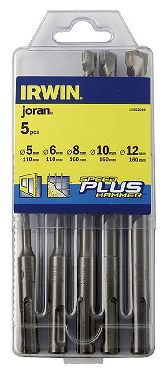 Irwin 5-Piece SDS Set for Masonry, 12 mm Max, 5 mm Min, Tungsten Carbide Bits
