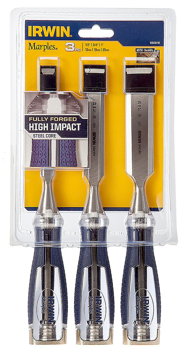 10503419 Irwin 3 Piece Steel Wood Chisel Set, 1 in Blade Width