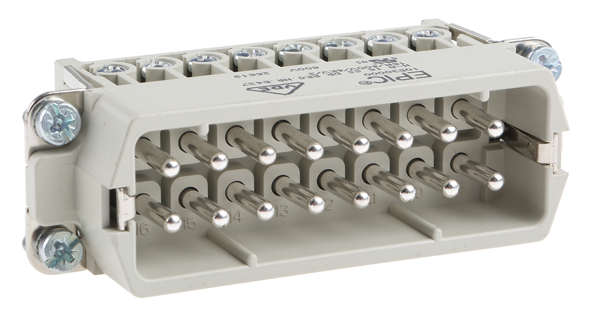 EPIC Heavy Duty Power Connector Insert, 14A, H-A Series Male, 16 Contacts