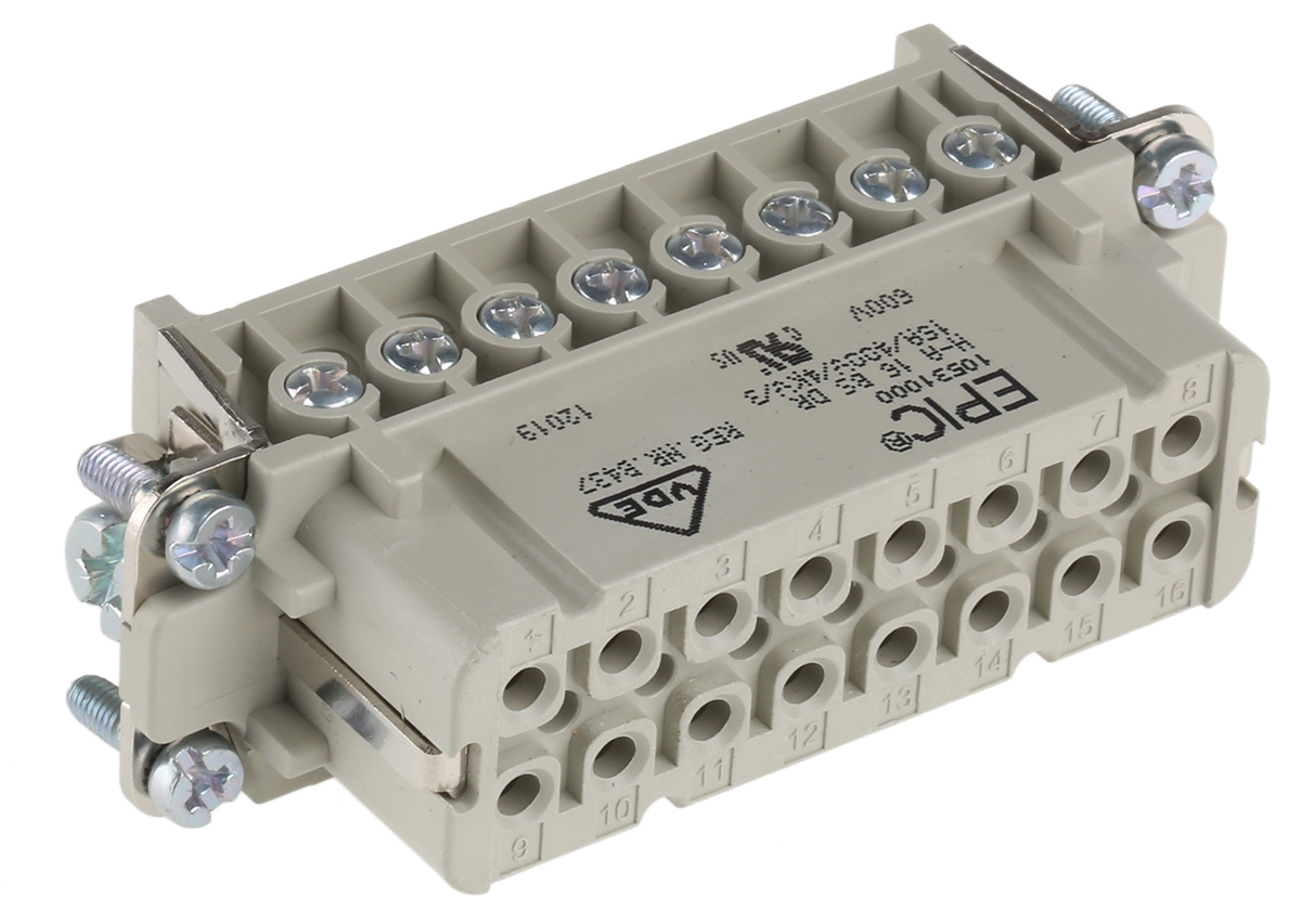 EPIC Heavy Duty Power Connector Insert, 14A, H-A Series Female, 16 Contacts