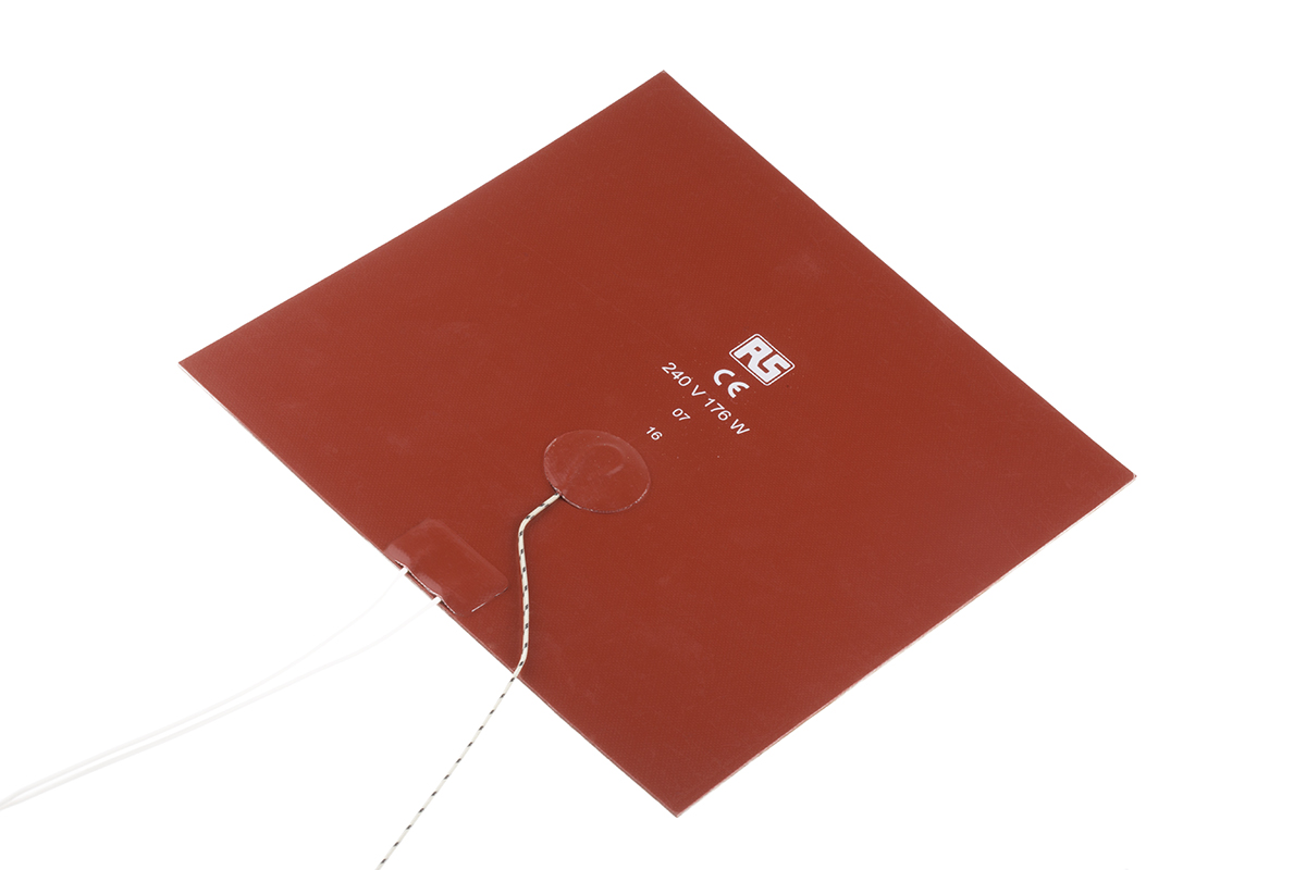 RS PRO Silicone Heater Mat, 240V ac, 176 W Square, 200 mm 200mm