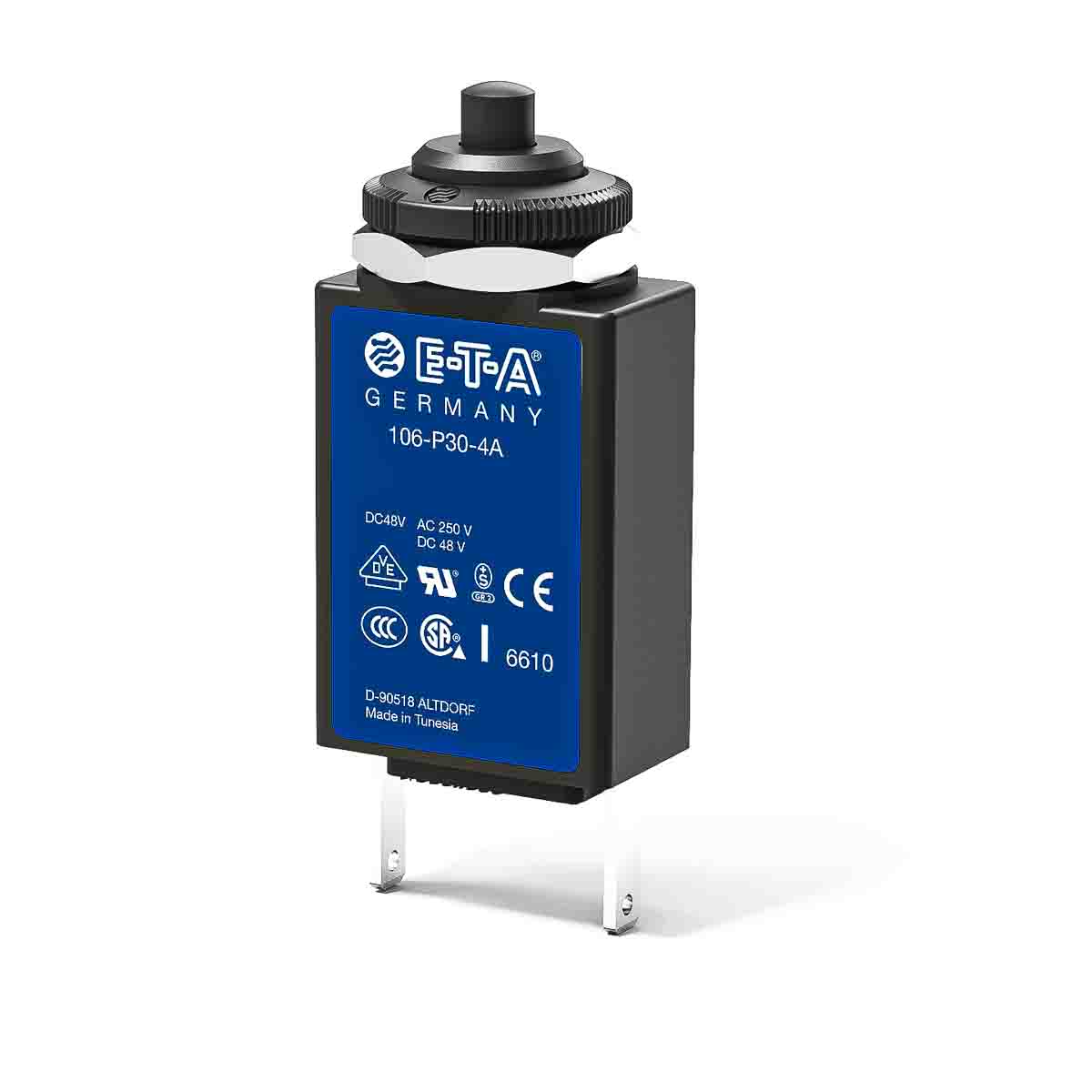 ETA 106-P30 106-P30 Thermal Circuit Breaker - 1-Pole, DIN Rail, 2A Current Rating, 200 A, 250V ac, 48 V dc
