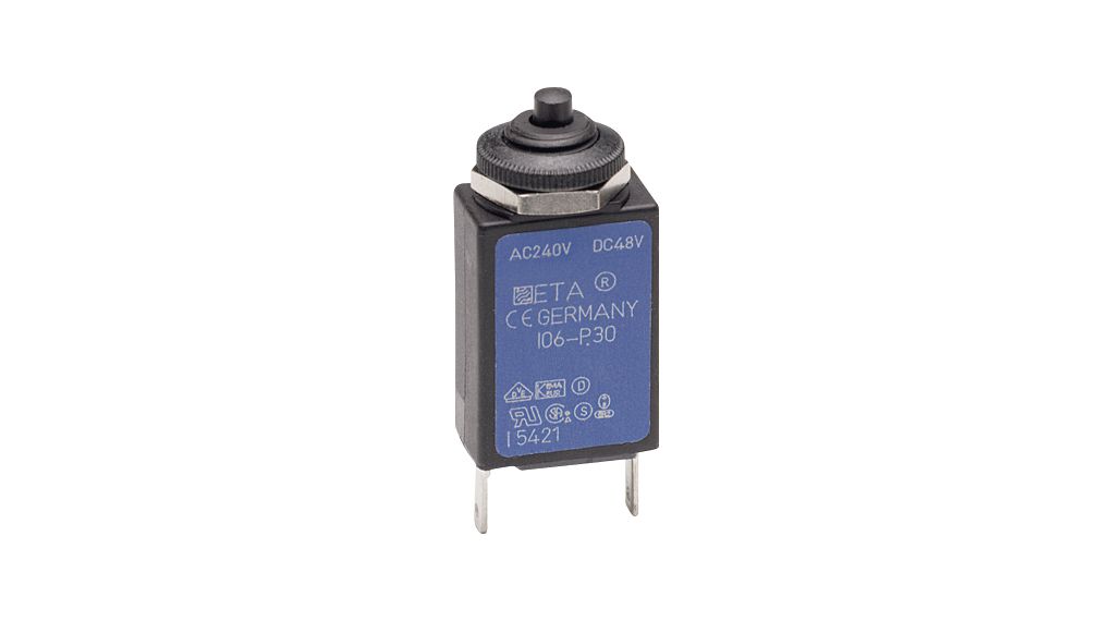 ETA 106-P30 Thermal Circuit Breaker - 1-Pole, Flush, 10A Current Rating, 50 A, 240V ac, 48 V dc
