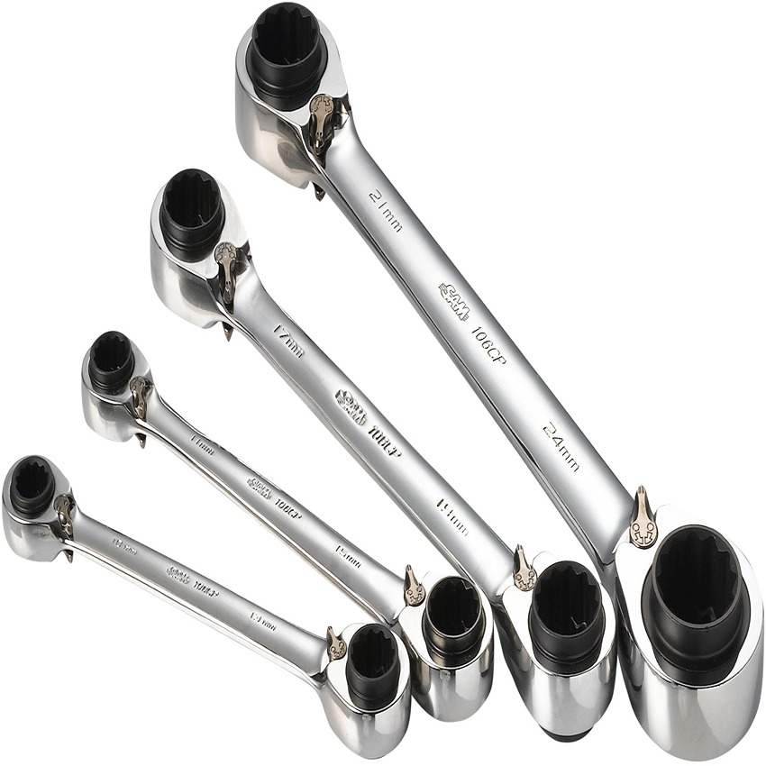 SAM 4-Piece Ring Spanner Set, 8 to 24 mm, Chrome Vanadium Steel