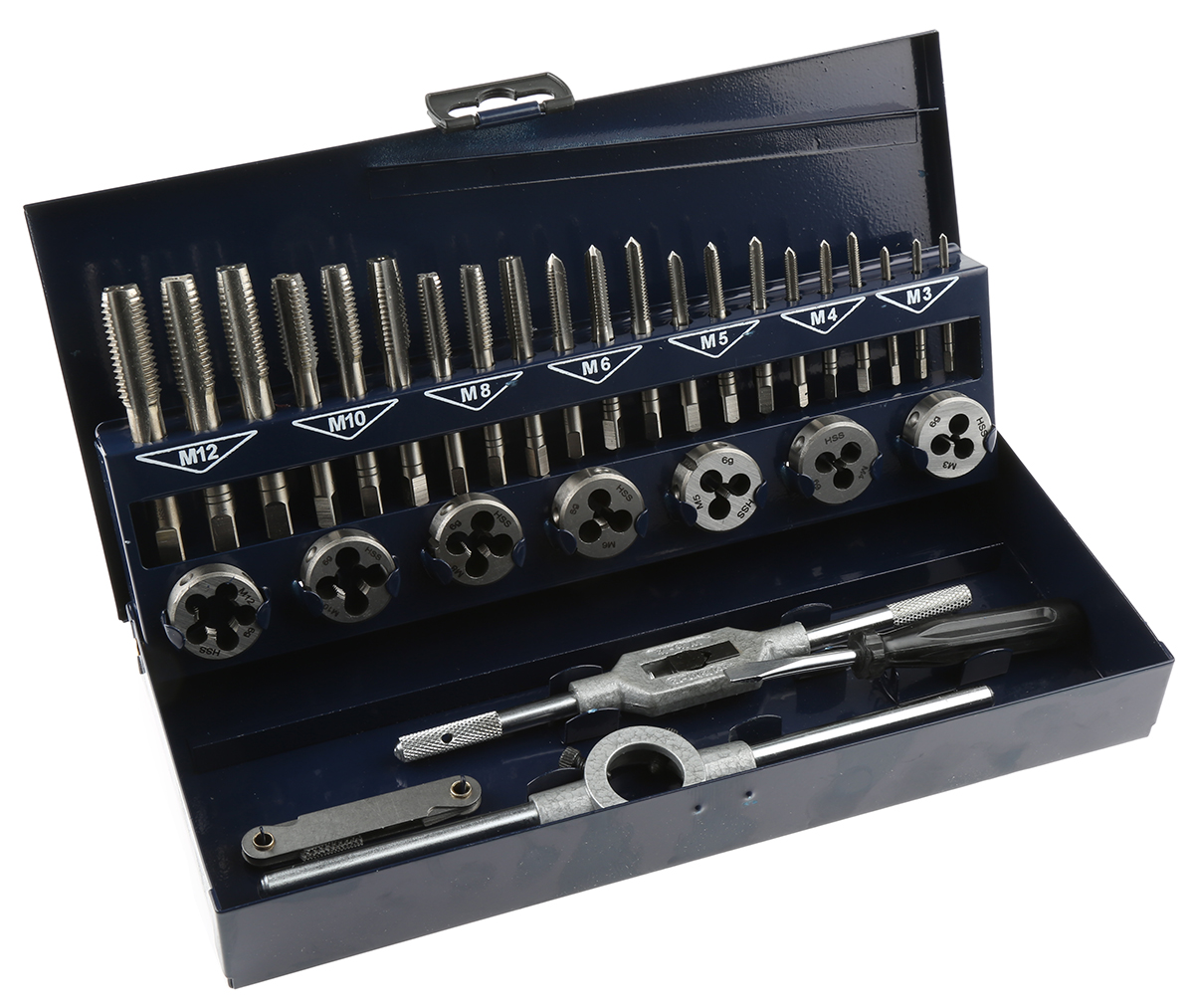10711 EVENTUS 16-Piece High Speed Steel Thread Tap & Die Set, M3 - M12 Taps, M3 - M12 Dies