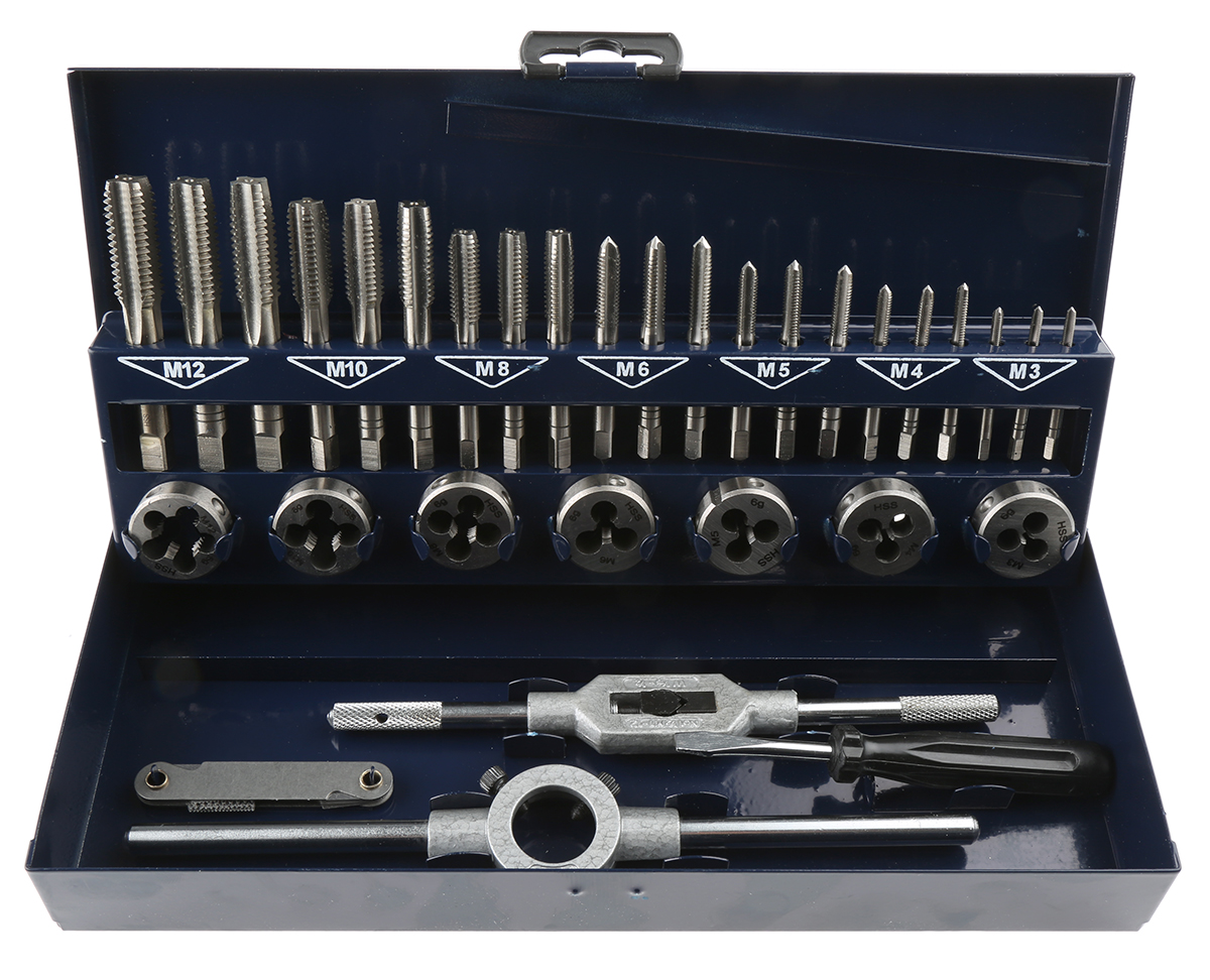 10711 EVENTUS 16-Piece High Speed Steel Thread Tap & Die Set, M3 - M12 Taps, M3 - M12 Dies