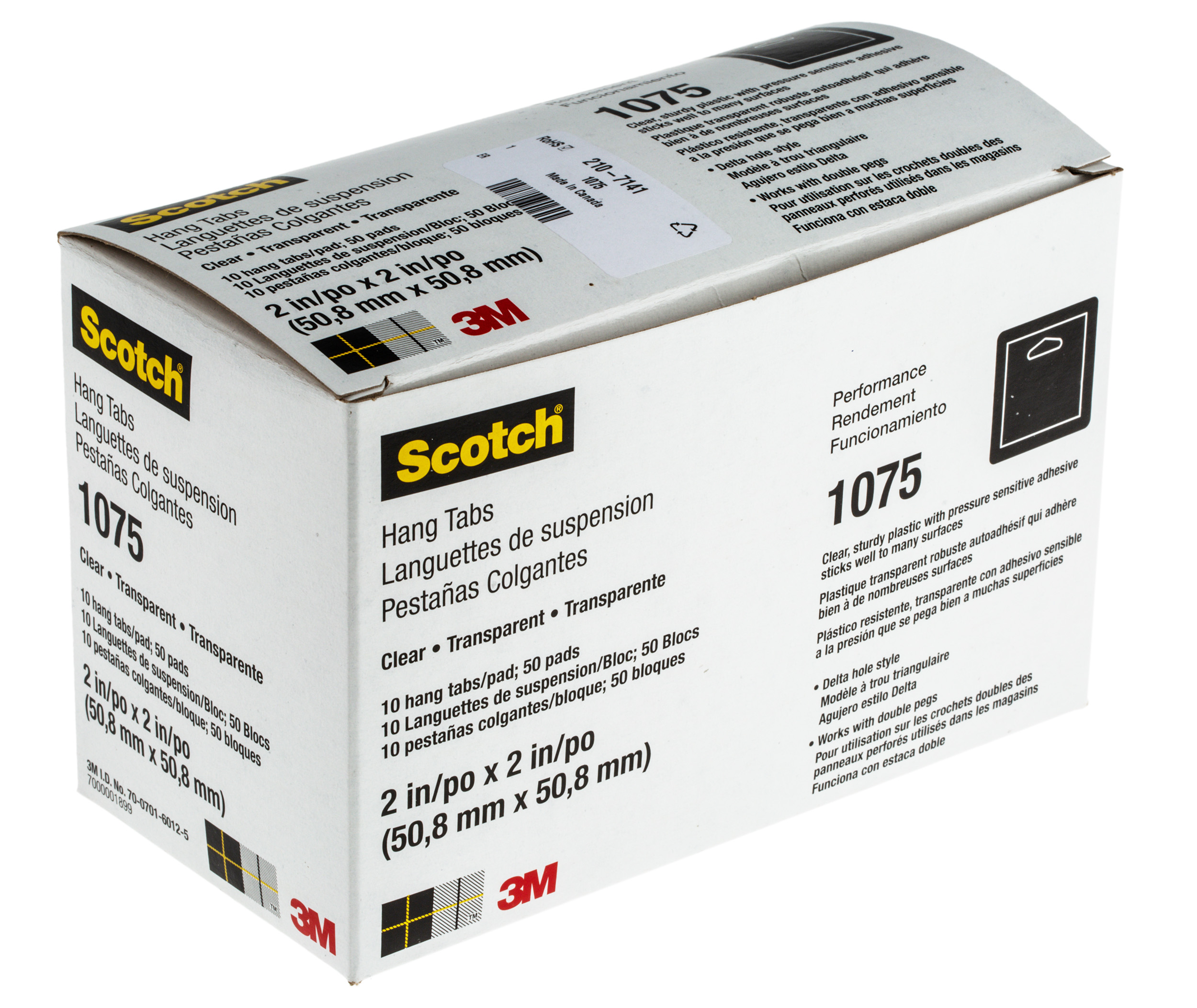 1075 3M 3MTM ScotchparTM, 3MTM ScotchPadTM Clear 0.75 lb Adhesive Hanger x 50 Per Pack