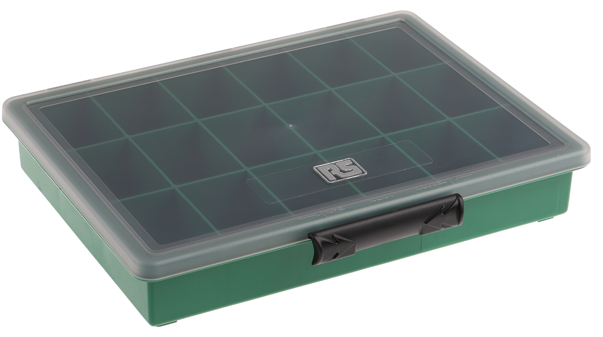 Raaco 18 Cell Green Polypropylene Compartment Box, 43 mm x 240mm x 195 mm
