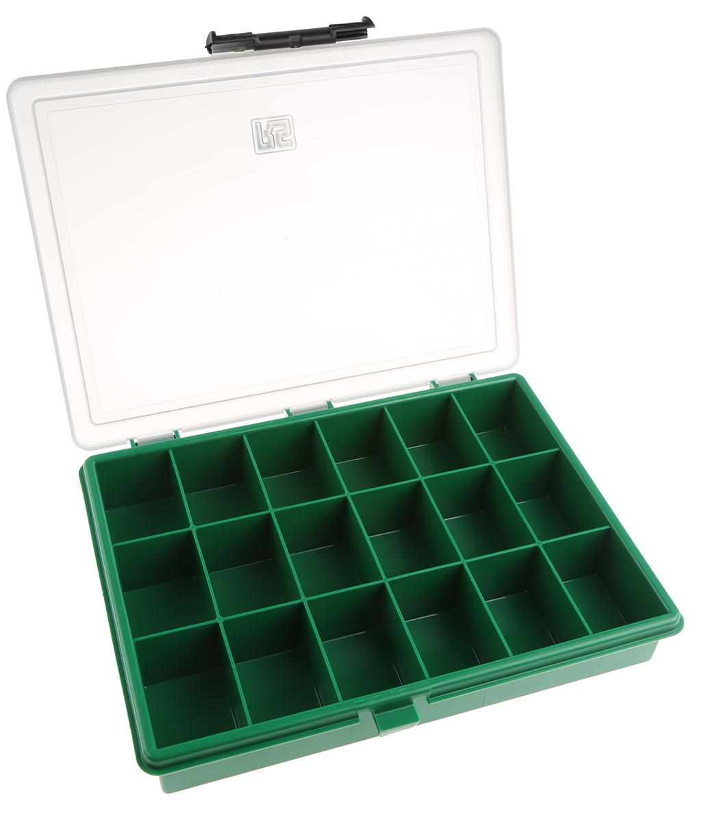 108454 Raaco 18 Cell Green Polypropylene Compartment Box, 43 mm x 240mm x 195 mm