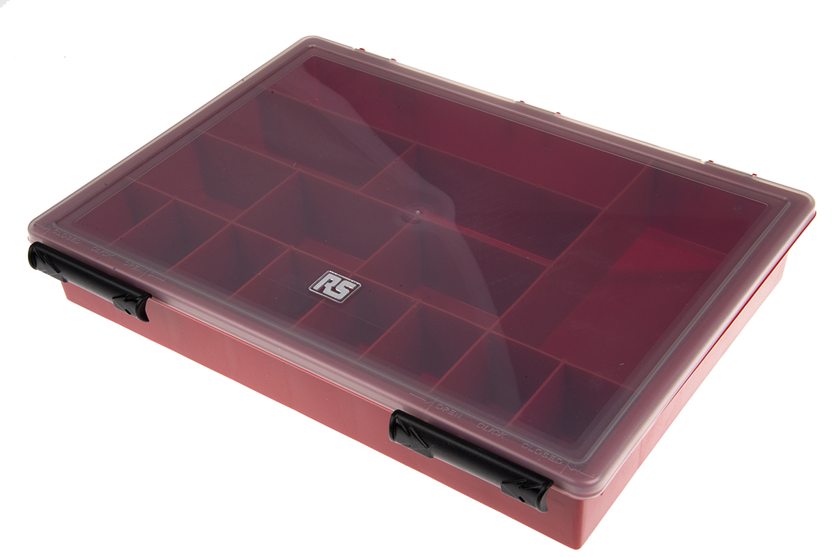 108478 Raaco 15 Cell Red Polypropylene Compartment Box, 57 mm x 338mm x 260 mm