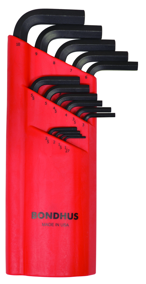 Bondhus 15 piece L Metric Hex Key Set, Hex size 1.27 to 10 mm