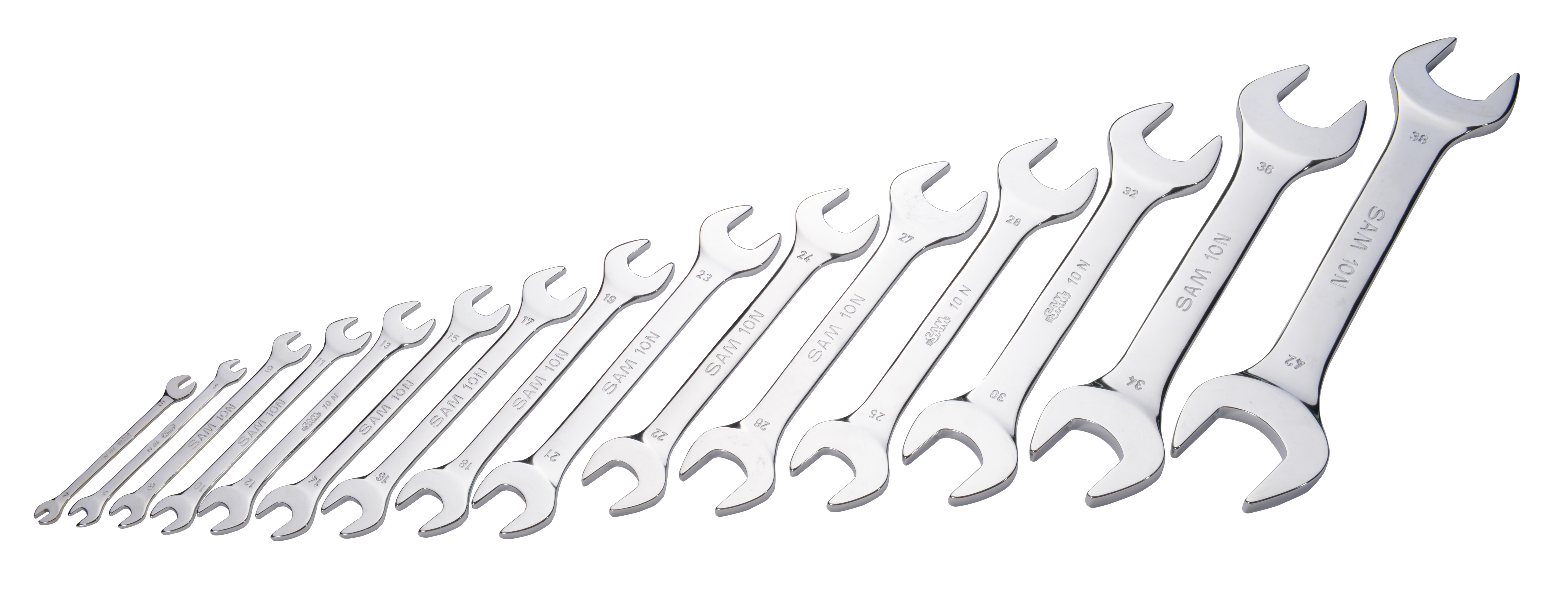 SAM 15-Piece Open End Spanner, 4 x 5 to 38 x 42 mm, Chrome Vanadium Steel