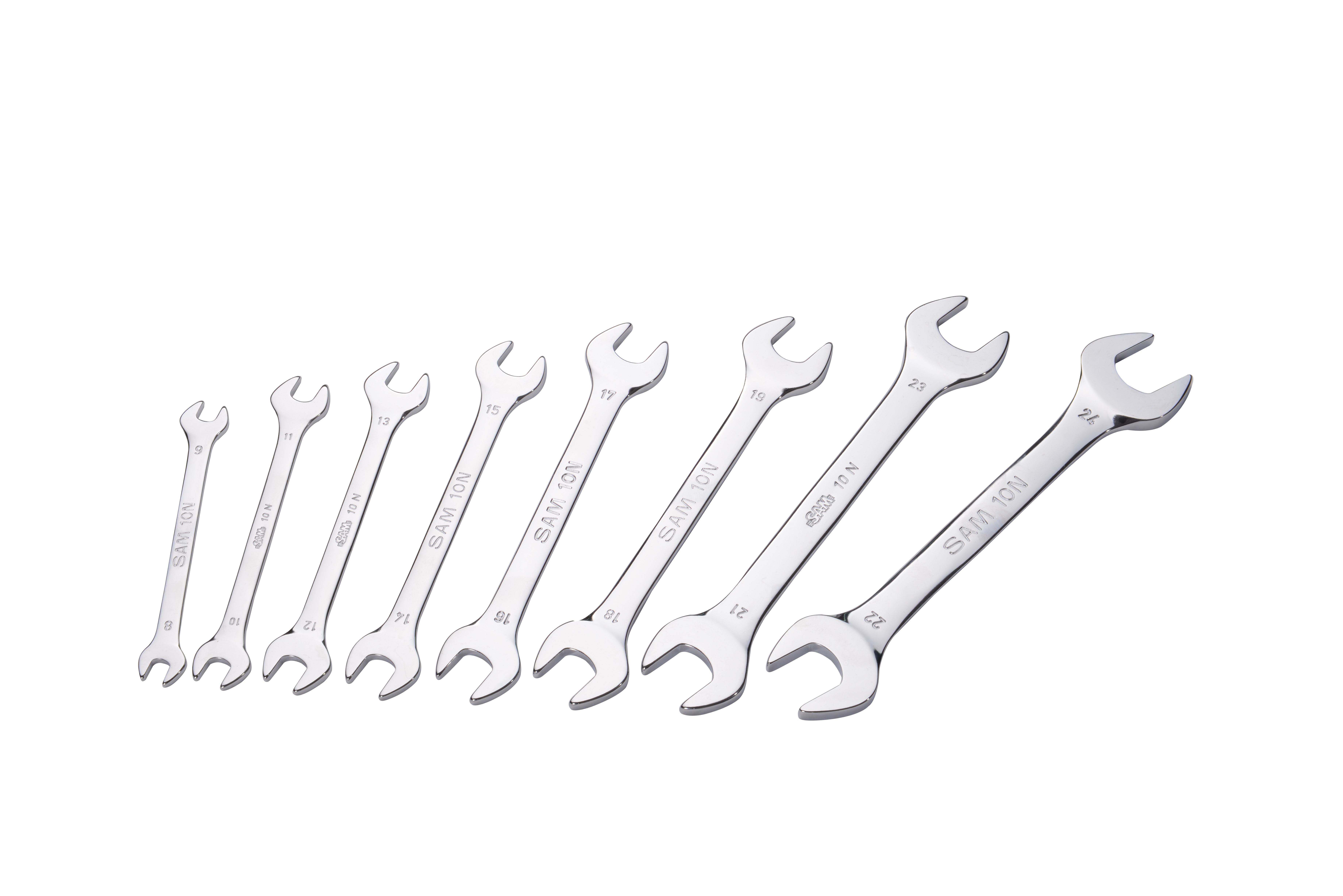 SAM 8-Piece Open End Spanner, 8 x 9 To 22 x 24 mm, Chrome Vanadium Steel
