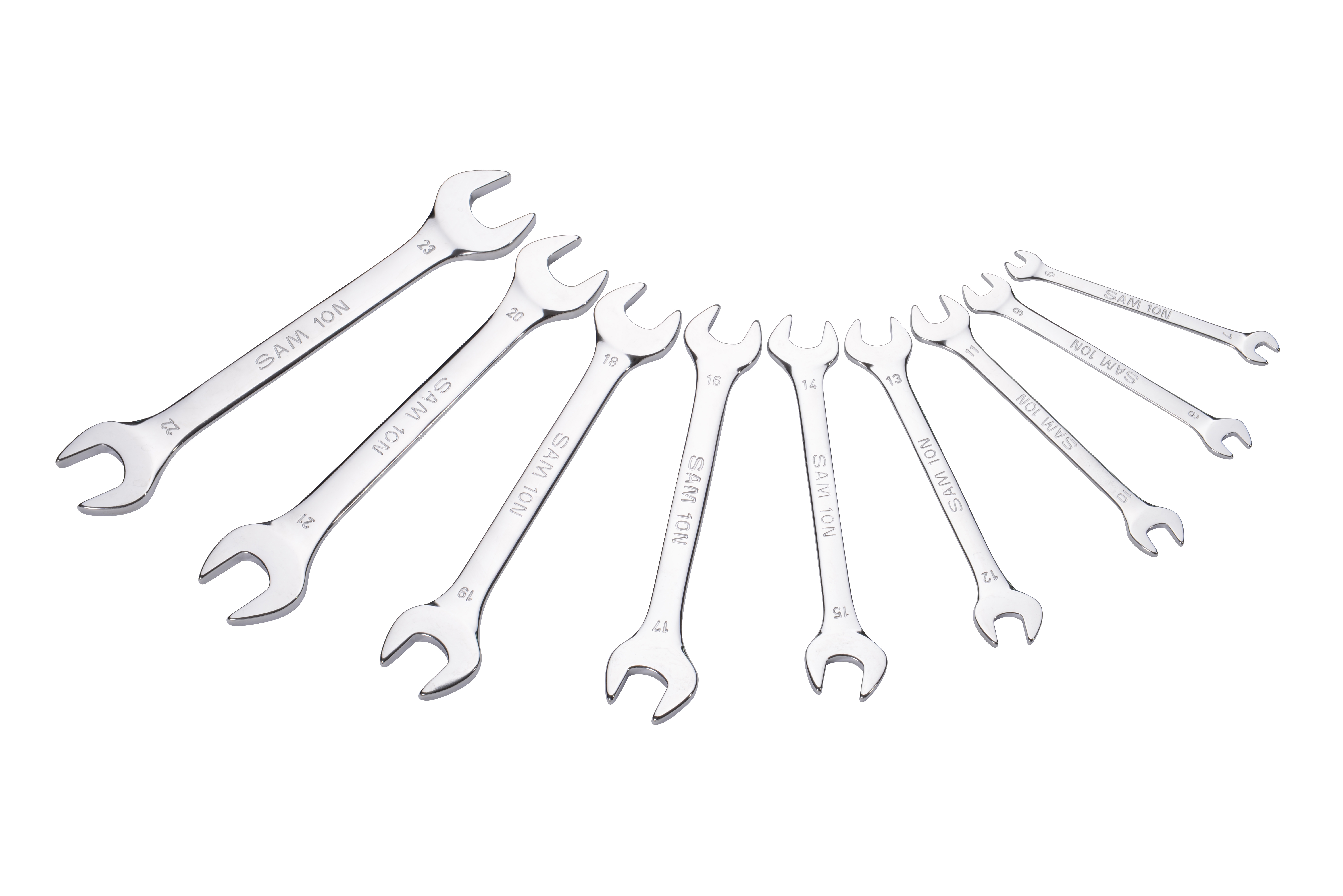 SAM 9-Piece Open End Spanner, 6 x 7 to 22 x 23 mm, Chrome Vanadium Steel