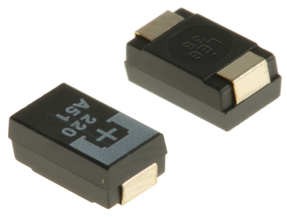 10tpe220ml Panasonic 220 μF Surface Mount Polymer Capacitor, 10V dc