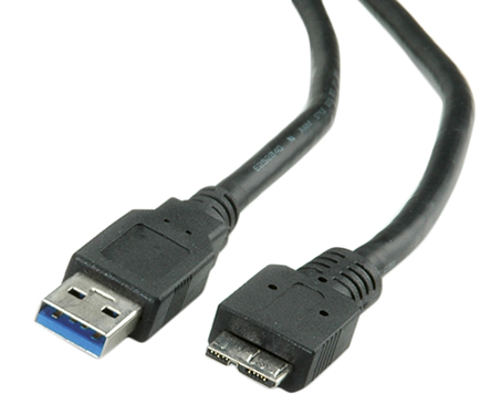 Roline USB Cable, Male USB Type A to Male, USB 3.0 Micro USB Type B, Black, 150 mm