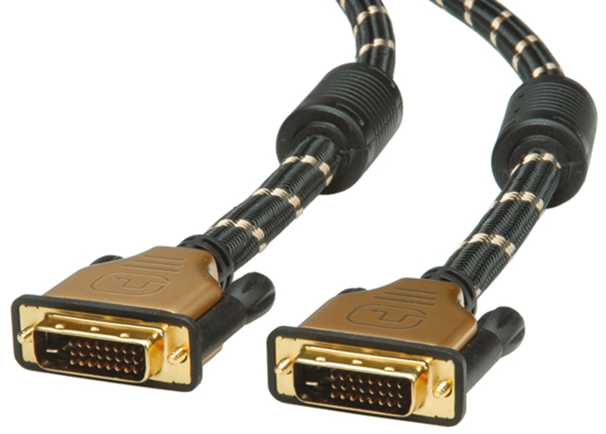 Roline, Male DVI-D Dual Link to Male DVI-D Cable, 2 m Black, Gold sheath Polyvinyl Chloride
