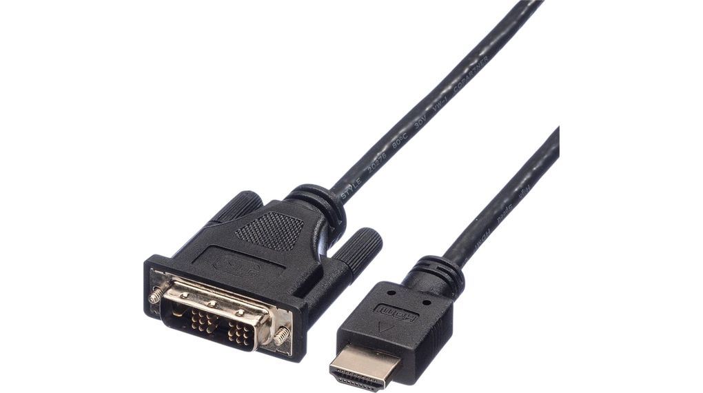 Roline, Male DVI-D to Male HDMI Cable, 1 m Black sheath