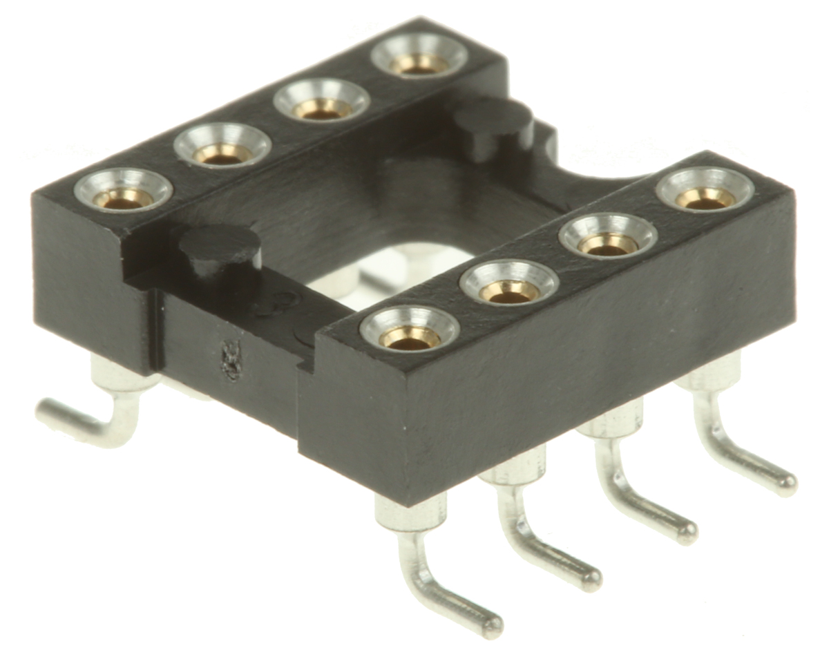 Preci-Dip, 110 2.54 mm Pitch Vertical 8 Way, Surface Mount Turned Pin Open Frame DIL Socket, 1A