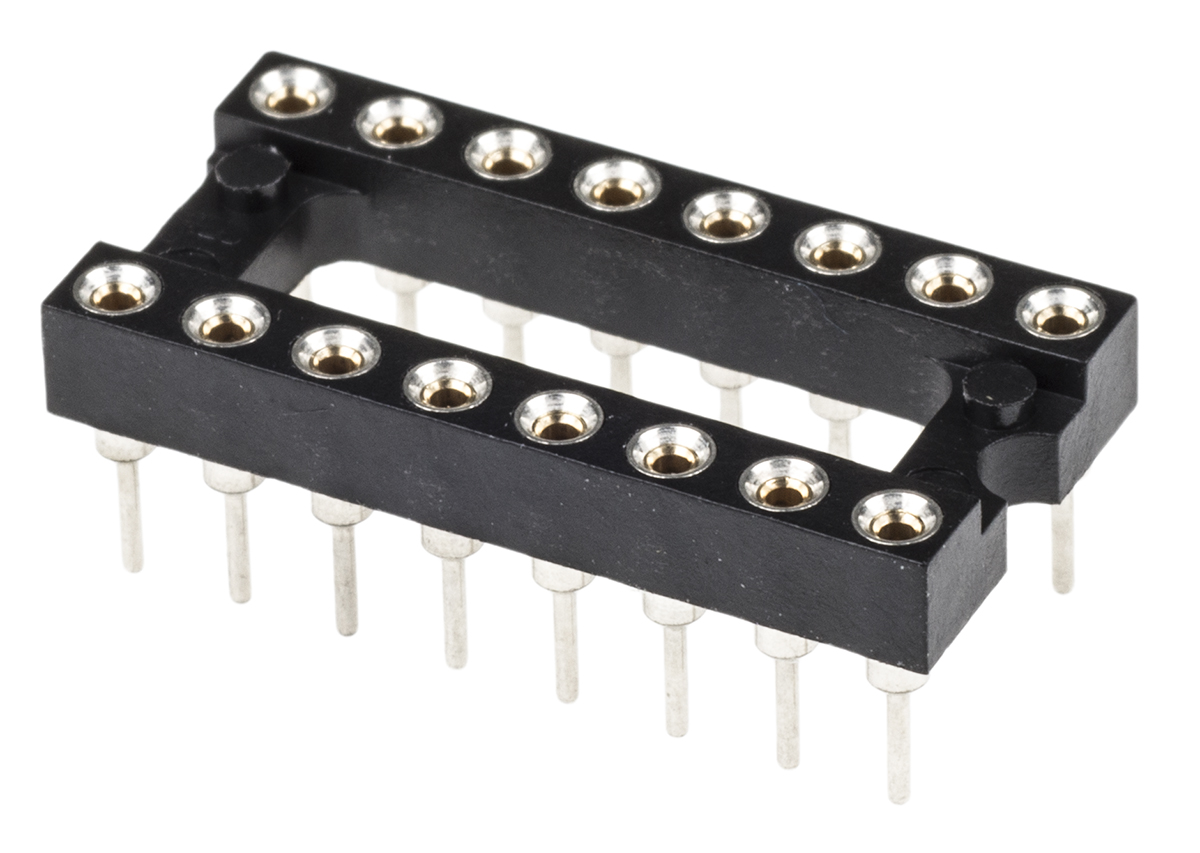 Preci-Dip, 110 2.54 mm Pitch Vertical 16 Way, Through Hole Turned Pin Open Frame DIL Socket, 1A