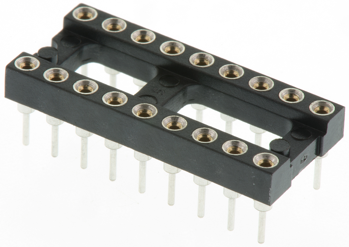 Preci-Dip, 110 2.54 mm Pitch Vertical 18 Way, Through Hole Turned Pin Open Frame DIL Socket, 1A