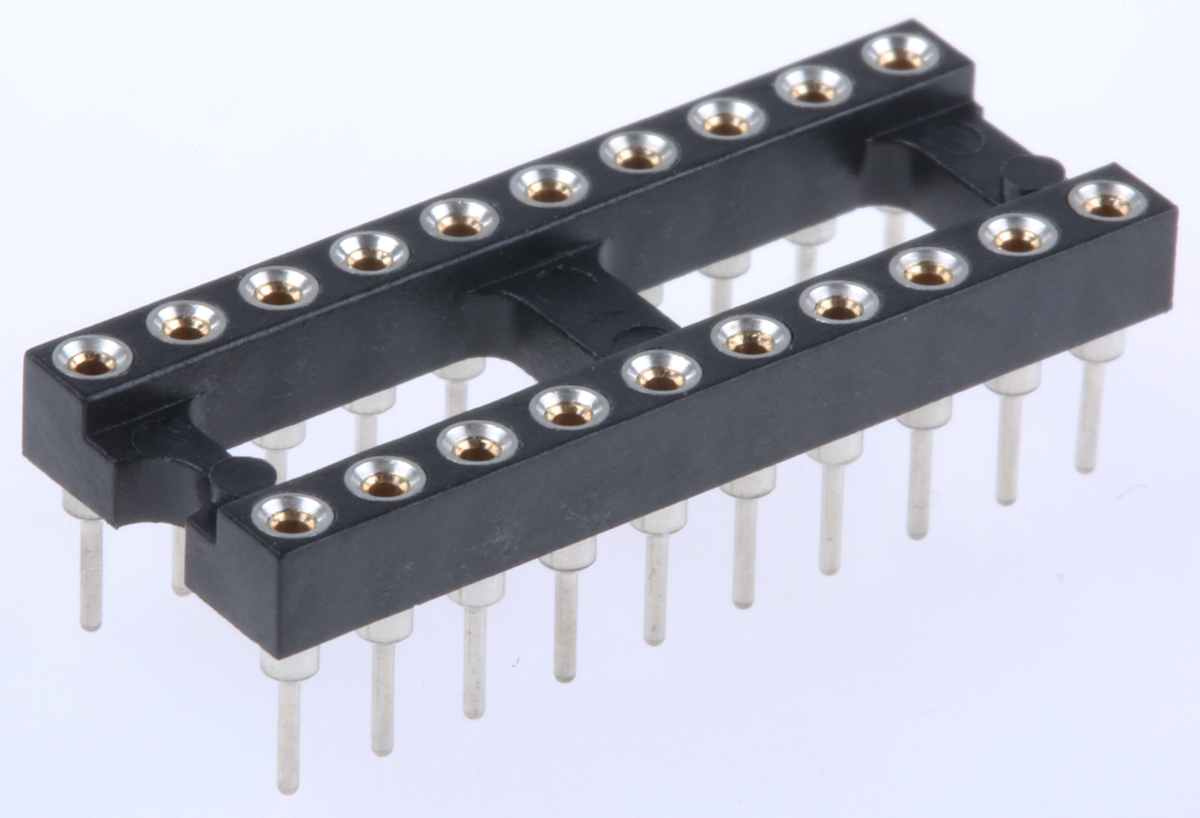 Preci-Dip, 110 2.54 mm Pitch Vertical 20 Way, Through Hole Turned Pin Open Frame DIL Socket, 1A